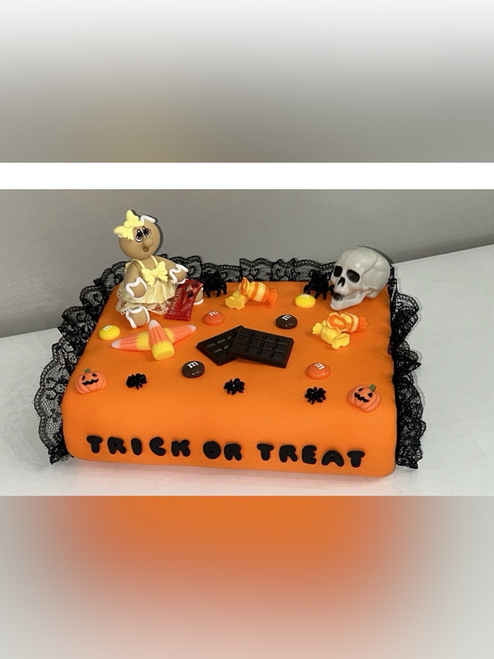 'Trick or Treat' Fake Gingerbread Book with Lace Trim Handmade Display